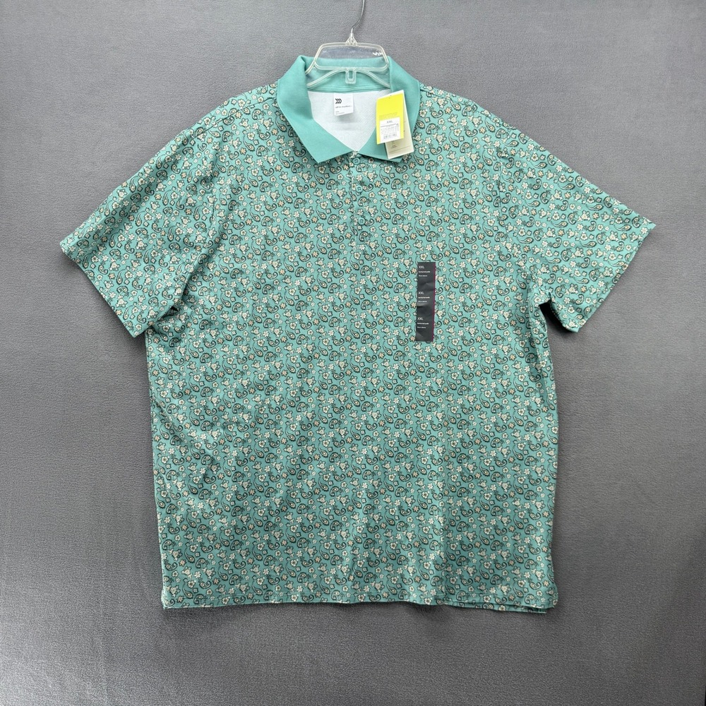 All In Motion Polo Shirt Mens XXL Textured Aqua Green Paisley Floral New